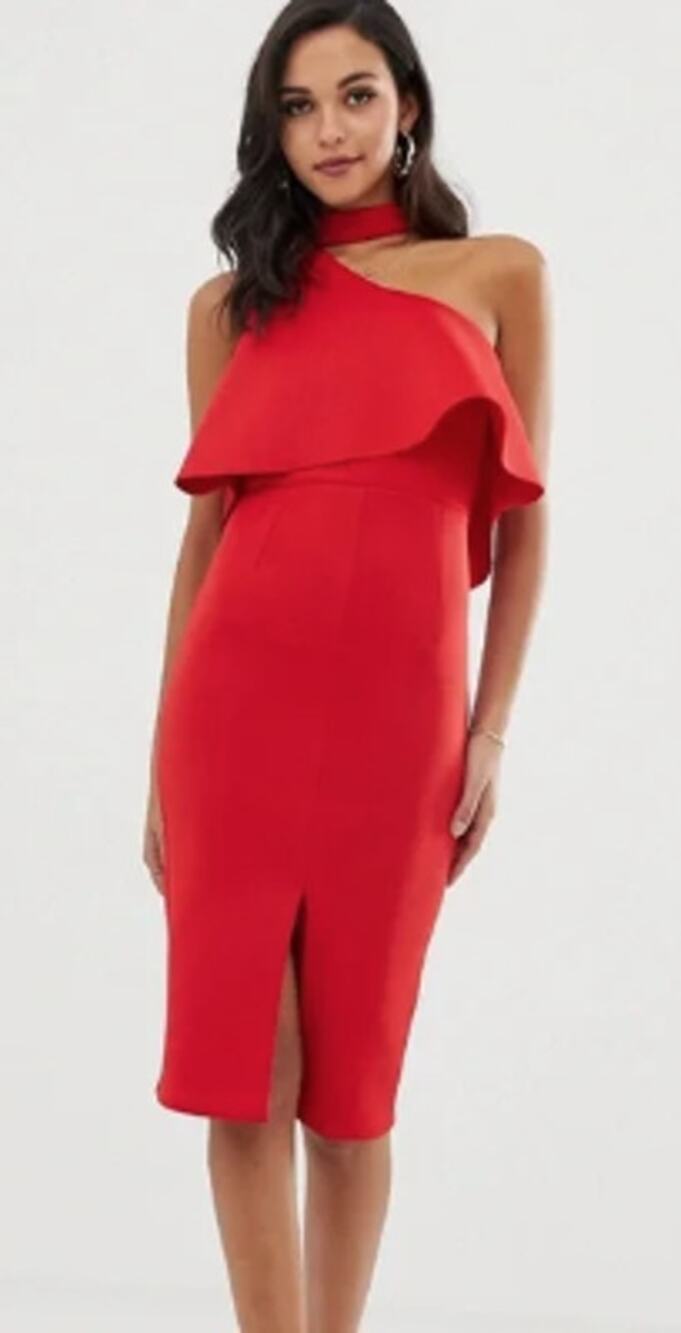 Lavish Alice NWT Cut Out High Neck Flutter Top Scuba Sheath Dress in Red Size 10